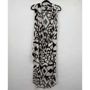 Sunwoo Dress Womens L Black White Geometric Maxi Wrap Sleeveless Knit Pleated